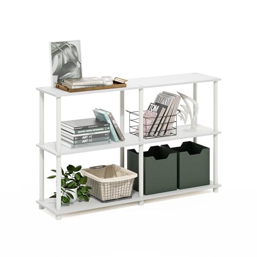 Furinno Turn-N-Tube Storage Shelves, 3-Tier 47.4 Wide Book Shelf, Corner Shelf, Toolless Open Shelves, for Organization and Storage, Living Room, Garage, Home Office, White - color: White/White, style: Plastic Pole 2 x 2