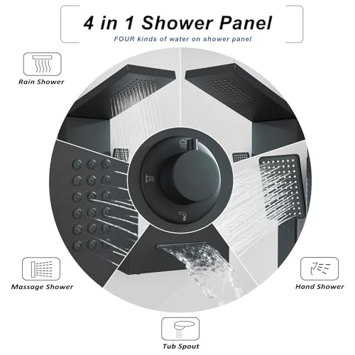 Black Shower Panel Modern Shower Tower System with Full Body Shower Jets System Handheld Spray Wall Mount Shower Panels Faucet - color: Black-5023