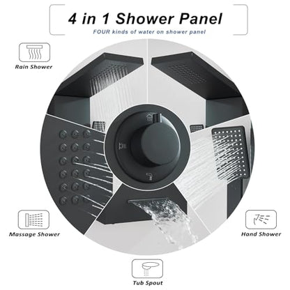 Black Shower Panel Modern Shower Tower System with Full Body Shower Jets System Handheld Spray Wall Mount Shower Panels Faucet - color: Black-5023