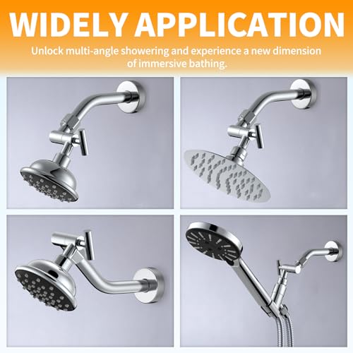 All Metal Shower Head Elbow Adapter - Chrome | Adjustable Shower Head Extension Adapter Shower Arm Extension Connector for Showerhead, Wall Mounted - color: Chrome