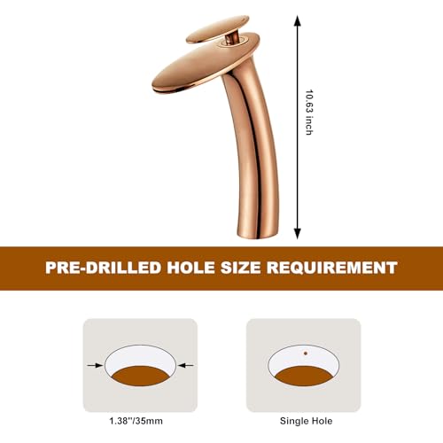 Rose Gold Waterfall Bathroom Faucet Tall Body and Pop Up Drain - color: Rose Gold, size: Tall Body