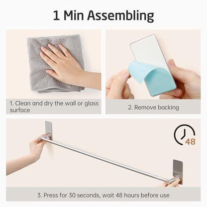 KES Adhesive Towel Bar 30-Inch Bathroom No Drill Towel Holder Sticky on Towel Rack Easy Install SUS304 Stainless Steel Rustproof Brushed Finish, A7000S75B-2 | No Drilling Required, Suitable For Kitchen, SUS304 Stainless Steel, Rust-Resistant, Resists Scra