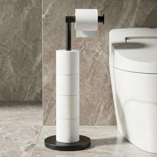 Cesun Free Standing Toilet Paper Holder Stand with Weighted Base, Black | SUS304 Rustproof Steel | Thick Non-Slip Base | Swivel Pivot Design | Slim Footprint | Holds 5 Rolls - color: Black