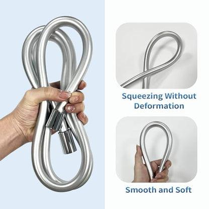 TRIPHIL Kink-free Silicone Shower Hose, 118" Extra Long Flexible RV Handheld Shower Head Hose Replacement, Premium Anti-Explosion, with Brass Insert and Nut, Silver Gray - color: Silver Gray, size: 118 Inch