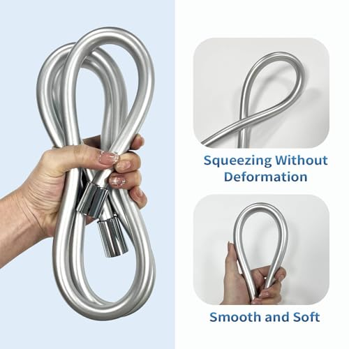 TRIPHIL Kink-free Silicone Shower Hose, 59" Extra Long Flexible Handheld Shower Head with Premium Anti-Explosion RV Hose, Brass Insert and Nut, Silver Gray - color: Silver Gray, size: 59 Inch