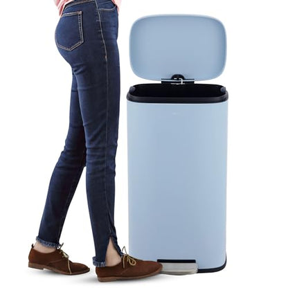 happimess Connor 2-Piece Iron Trash Can, Tide Pool Blue | 13.2 And 1.3 Gallons, Rectangular, Soft-Close Lid, Step Pedal, 20 Liners, 26" And 12" Height - color: Tide Pool Blue