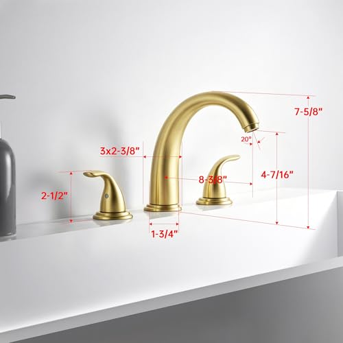 SUMERAIN 2-Handle Widespread Roman Bathtub Faucet Tub Filler with Valve Brushed Gold | 3 Holes, Tub Filler, with Valve, High Flow Rate, Traditional Design, Easy Install - color: Brushed Gold, size: 8-3/8" spout reach