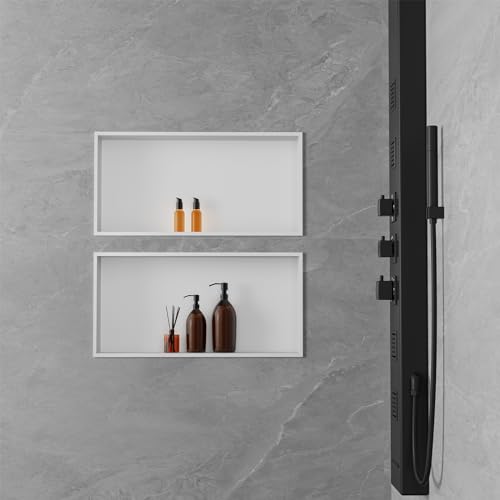Achelous Stainless Steel Insert Shower Niche 24" X 12" NO Tile Needed, Bathroom Wall Niche Recessed Shower Shelf Organizer, Wall-Inserted Niche Recessed Shower Caddy, Matte White - color: Matte White, size: 24" X 12"