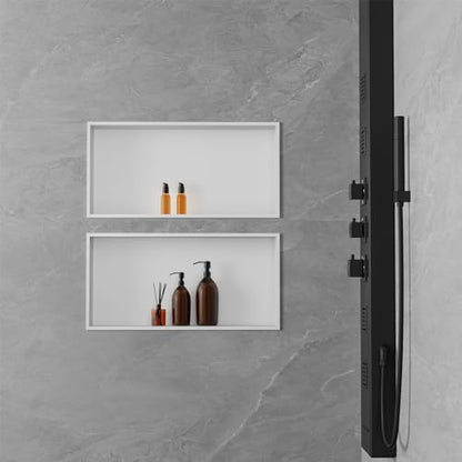 Achelous Stainless Steel Insert Shower Niche 24" X 12" NO Tile Needed, Bathroom Wall Niche Recessed Shower Shelf Organizer, Wall-Inserted Niche Recessed Shower Caddy, Matte White - color: Matte White, size: 24" X 12"