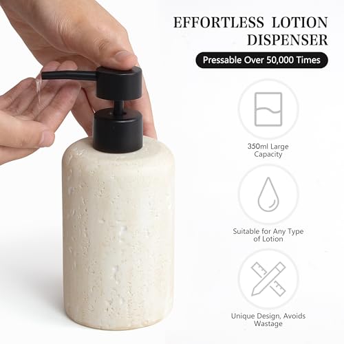 2pcs/Set Hand Soap Dispenser Sets - 10.8oz Refillable Resin Liquid Soap Dispensers with Rust-Proof Pump for Bathroom Countertop or Kitchen, Faux Travertine - color: Faux Travertine