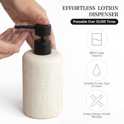 2pcs/Set Hand Soap Dispenser Sets - 10.8oz Refillable Resin Liquid Soap Dispensers with Rust-Proof Pump for Bathroom Countertop or Kitchen, Faux Travertine - color: Faux Travertine