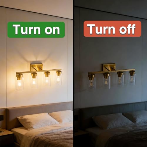 4-Light Bathroom Light Fixtures, Gold Modern Vanity Lights Over Mirror, Bathroom Wall Sconces with Clear Glass Shade for Living Room Bedroom Hallway Cabinet Porch - color: Gold