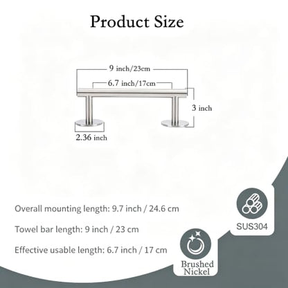9" Self Adhesive Brushed Nickel Towel Holder, No Drill Small Bathroom Organizer, 304SS - color: Brushed Nickel, size: 9 Inch