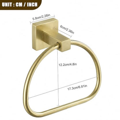 Leyden Brushed Gold Hand Towel Holder, Bathroom Towel Ring, Bath Hand Towel Hangers Wall Mounted Half Round Modern - color: Gold