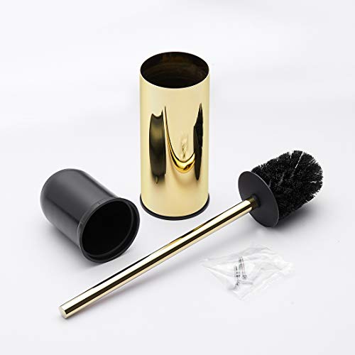 BGL Toilet Brush Holder Gold, Stainless Steel 304 Gold Round Freestanding Toilet Bowl Brush and Holder for Bathroom - color: Gold