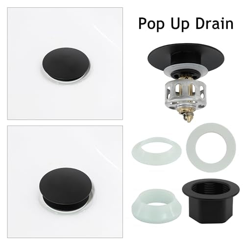 Bathroom Sink Drain,2 Pack Drain Stopper Without Overflow,Pop Up Drain Assembly with Detachable Strainer Basket,Built-in Anti-Clogging, Stainless Steel Nut Mattle Black - color: 2 Pack-matte Black-big Cap, style: Without Overflow