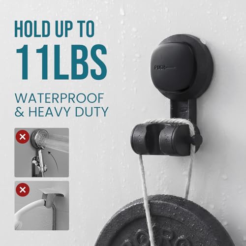 TAILI Shower Head Holder Suction,Visible Safety,with Hooks,Black | height angle adjustable,handheld shower wand bracket,no-drill removable waterproof,plastic,wall mounted,universal,kids,pets - color: Black& Red, size: Round