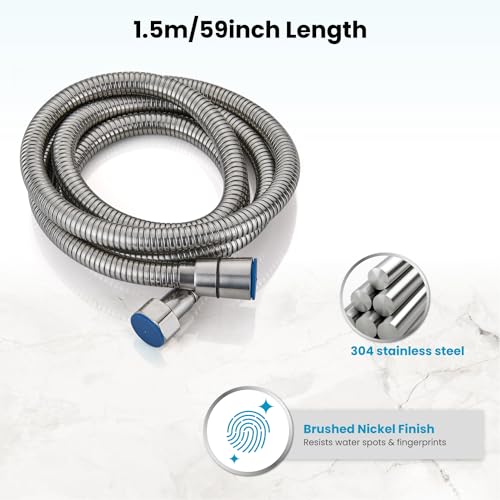 gotonovo Shower Hose 59 Inches for Bathroom Extra Long SUS304 Stainless Steel Handheld Shower Head Hose with Brass Insert and Nut Flexible Brushed Nickel - color: Brushed Nickel