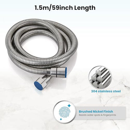 gotonovo Shower Hose 59 Inches for Bathroom Extra Long SUS304 Stainless Steel Handheld Shower Head Hose with Brass Insert and Nut Flexible Brushed Nickel - color: Brushed Nickel
