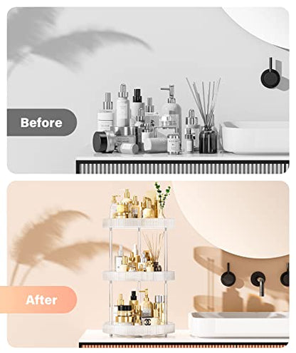 3 Tier Lazy Susan Bathroom Countertop Organizer, 360° Clear Rotating Makeup Cosmetic Perfume Storage Tray, Spinning Vanity Organizer Shelf for Bathroom Cabinet, Dresser, Kitchen(Large) - size: 3 Tier / 10.6Inch