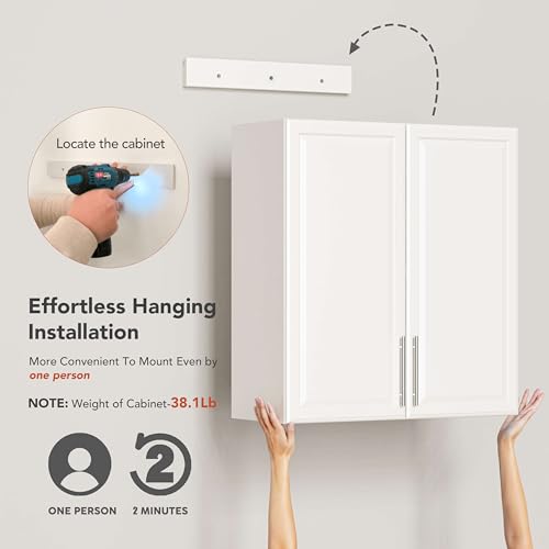 Laundry Room Cabinet 30’’x12’’x32’’, Kitchen Cabinet Wall Cabinets with Adjustable Shelves, Wall Cabinet Storage, Utility Cabinets for Laundry Room, White Wall Cabinet with Shaker Door, White - size: 30'' W