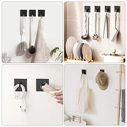 VIS'V Adhesive Towel Hooks, Shower Wall Stick on Hooks, Black, 4 Pcs | Metal Material, Compact Design, Peel and Stick, 2 Extra Adhesive Strips, for Bathroom Kitchen Livingroom Office RV - color: Black
