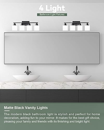 Vanity Light Fixtures, Matte Black, Over Mirror, Modern Bathroom Light, Anti-Rust Nickel Finished, 4-Light, E26 Standard Sockets, Easy Installation, 24 Months Replacement - color: Black-4 Light