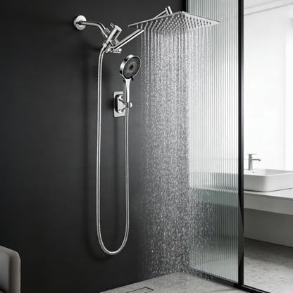 Shower Head, Rain Shower Head with Handheld Spray Combo, 8 Inch Adjustable High Pressure Rainfall Shower Head, Dual Showerhead Set with Extension Arm - color: Sliver, size: 8 Inch