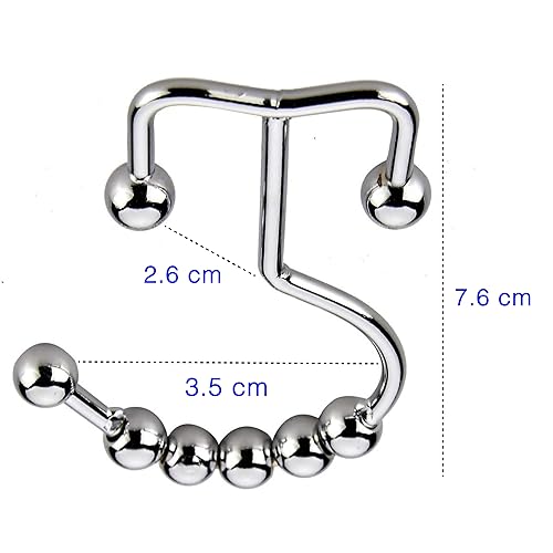 2lbDepot Shower Curtain Rings Hooks - Chrome Finish - Premium 18/8 Stainless Steel - Double Hooks with Easy Glide Rollers Rust Resistant Metal Hook, Six Finishes Available - Set of 12 for Shower Rods - color: Polished Chrome