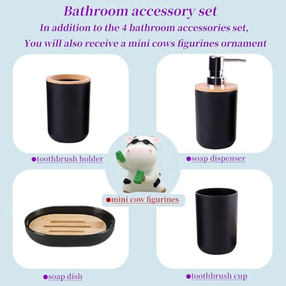 Black Bathroom Accessories Sets Complete Toothbrush Holder Black Soap Dispenser Toothbrush Cup Soap Dish Rustic Farmhouse Bathroom Accessories Decor Essentials Bathroom Kit（Black）, ystz-001 - size: black