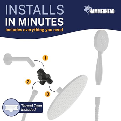 HammerHead Showers® SOLID METAL 3 Way Shower Diverter Valve - Shower Arm Diverter Connects Fixed and Hand Held to Shower Arm Shower Diverter for Dual Shower Head Shower Splitter 2 Way - Matte Black - color: Matte Black