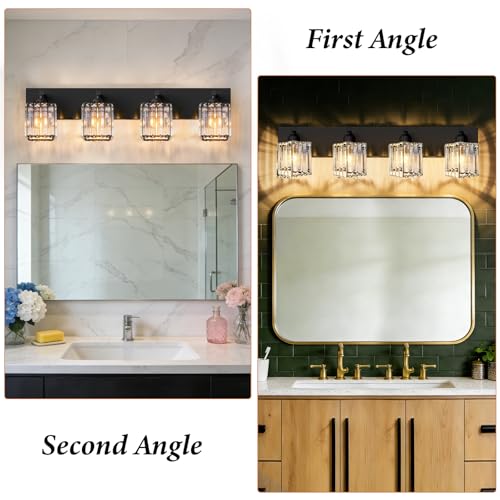 Black Crystal Bathroom Vanity Light, 4-Light Modern Bathroom Lighting Fixtures Over Mirror, Matte Black Wall Sconce Light Fixtures with Square Shade - color: Black-Square Shade, size: 4-LIGHT