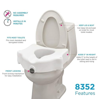 NOVA Toilet Seat Riser – Adds 5” Height, Raised Toilet Seat with ON/Off Front Lock, Fits Standard & Elongated Toilets, Supports up to 300 lb Capacity, Bathroom Safety Aid for Seniors - style: Without Arms