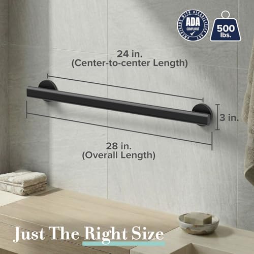 Gatco 672MX Nouveau 24" L Grab Bar, Matte Black/ADA Compliant Stainless Steel Safety Grab Bar for Bathroom - color: Matte Black, size: 24 Inch