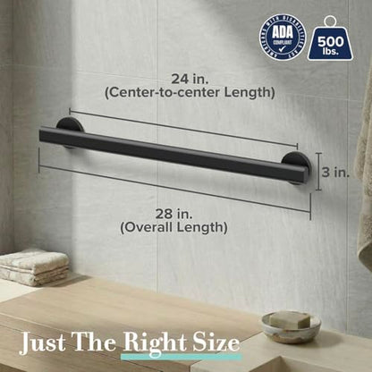 Gatco 672MX Nouveau 24" L Grab Bar, Matte Black/ADA Compliant Stainless Steel Safety Grab Bar for Bathroom - color: Matte Black, size: 24 Inch