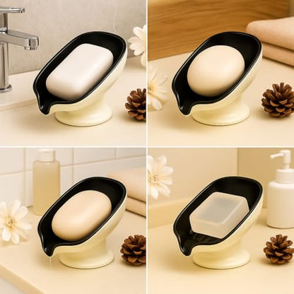 Leaf Shape Soap Saver with 3M Adhesive, Self Draining Dish for Bathroom and Kitchen, Wall Mounted Holder Keeps Bar Clean and Dry, Extends Life of Soap Bars, No Drilling Required Grey