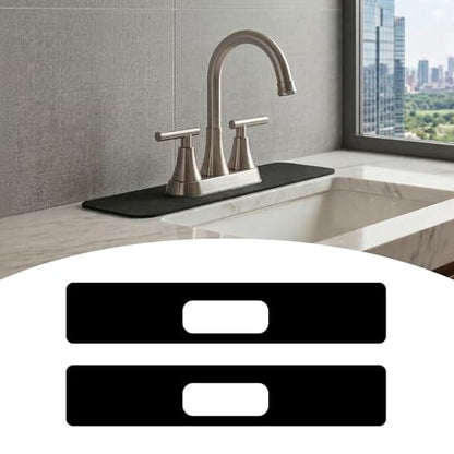 2PCS Absorbent Mat for Bathroom 4IN Centerset Oval-Hole Faucet-23.5" Lx4.5 | Splash Guard for 2-Handle Faucet Sink 3 holes - Cuttable Kitchen Counter Protector Drip Catcher for Irregular Sink, Black
