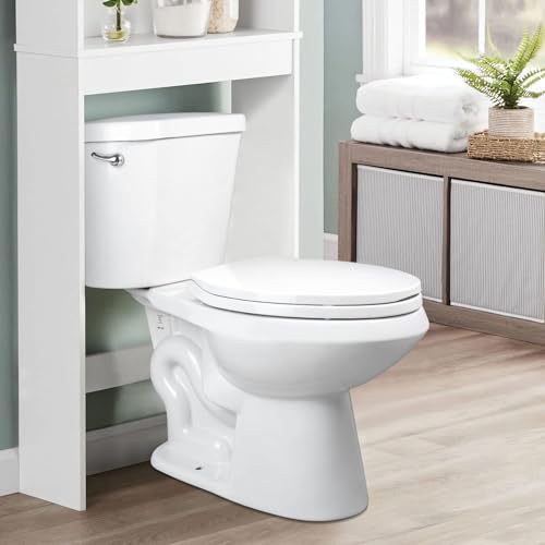 Toilet Seat Elongated, Slow Close Hinges, Non-Slip Bumpers, White | Easy Clean Toilet Seat Cover, Two Mounting Kits, Durable High-Gloss Plastic, Quick-Release, for Standard Elongated Toilets - size: Elongated