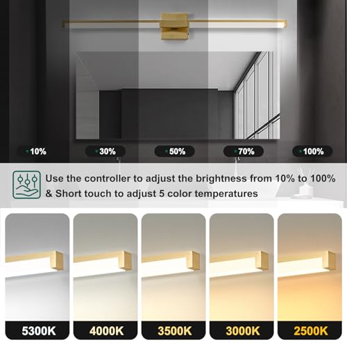 40 Inch Bathroom Vanity Light Fixtures, Gold Modern Light Fixtures Over Mirror, 24W 5CCT Dimmable Wall Light - color: Gold - 1Pack, size: 40 inch