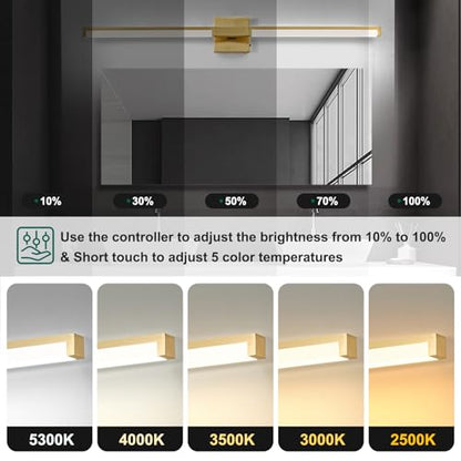 40 Inch Bathroom Vanity Light Fixtures, Gold Modern Light Fixtures Over Mirror, 24W 5CCT Dimmable Wall Light - color: Gold - 1Pack, size: 40 inch