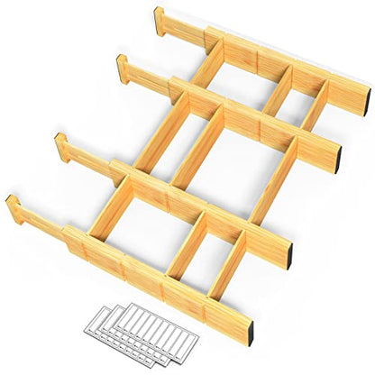 SpaceAid Bamboo 13.25-17“ Drawer Dividers (Need 2.35" Deep Drawer) Kitchen Adjustable Organizers, Expandable Organization for Home, Office, Dressers, 4 Dividers with 9 Inserts