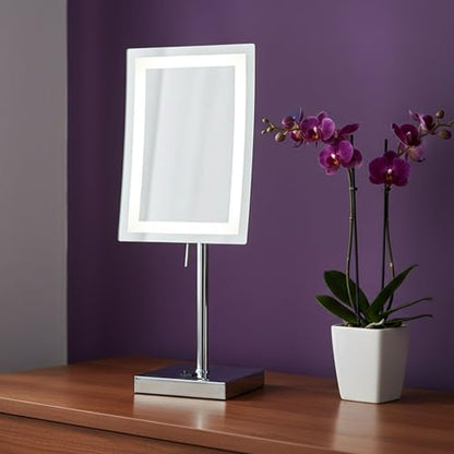 JERDON Lighted Makeup Mirror with 5X Magnification - Chrome - JRT910CL | 6.5" x 9" Rectangular Frame, LED Lighting, 17" Tall - color: Chrome