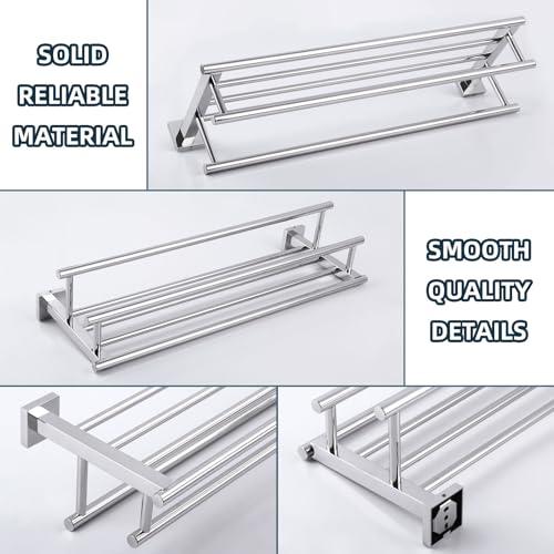 Angle Simple Bathroom Towel Rack, Towel Bar with Shelf, Polished Chrome | 23.62-In, SUS304 Stainless Steel, 2 Bars Design Separate Dry Wet Towels, Enough Space for Hanging Needs, Drill Screws Mount - color: Polished Chrome, size: 23.62-Inch