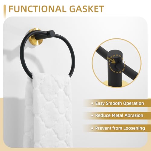 Angle Simple Swivel Towel Ring, Bathroom Hand Towel Holder, Black and Gold | SUS304 Stainless Steel, Move Up & Down, Built-in Gasket, Dishrag Hanger for Kitchen, Screw Mount - color: Oval - Black & Gold