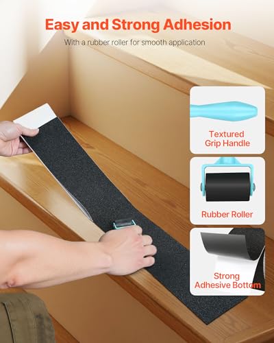 VEVOR Anti-Slip Tape, 35 FT x 4 inch Non Slip Grip Tape for Stairs Steps, 80-Grit Aluminum Oxide High Traction Non-Skid Stair Treads with Strong Adhesive Backing, Suitable for Indoor & Outdoor Use - size: 35 FT/4", style: Anti-Slip Tape