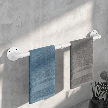 Industrial Pipe Towel Rack Towel Bar, Heavy Duty Wall Mounted Rustic Farmhouse Bath Towel Holder for Bathroom (White, 24 inch) - color: White, size: 24 inch