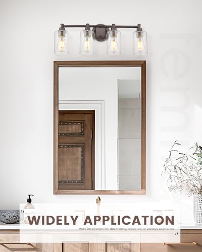 FEMILA Bathroom Vanity Light Fixture, 4-Light Farmhouse Wall Vanity Lights, Oil Rubbed Bronze Finish with Clear Glass Shade, 4FYC56B-4W ORB - color: Oil-Rubbed Bronze, size: 24.8"