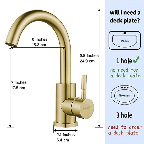 Wet Bar Sink Faucet Single Hole Brushed Gold, Modern Single Handle Bathroom Sink Faucet Commercial Stainless Steel Prep Sink Faucet - color: Brushed Gold, size: No drain
