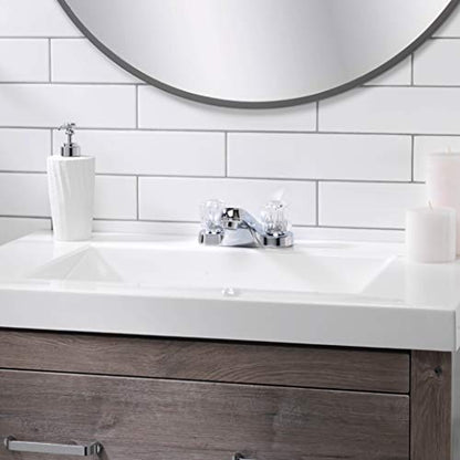 Two-Handle Bathroom Sink Faucet, Chrome, Acrylic Handles | 1.2 GPM Flow, 3-Hole, Low-Arc Spout, Washerless Cartridge, Brass Shanks, Pop-Up Drain Included, Double Handle Faucet - color: Polished Chrome with Acrylic Round Knobs, size: (Pack of 1)