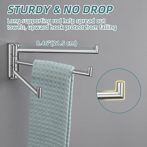 Swivel Towel Rack with 3-Arm, Polished Chrome, 304 Stainless Steel | Rustproof for Bathroom Kitchen RV, 180° Rotating Towel Bar, Fold-Flat Design, Hand Towels & Dish Rags, Drilling Mounted - color: Polished Chrome